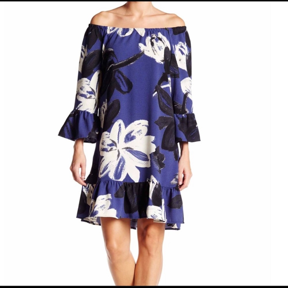 Bobeau Navy Blue Black Floral Patterned Midi Dress xl Made in USA